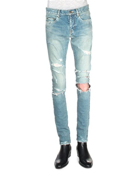 ysl distressed denim|farfetch ysl jeans for men.